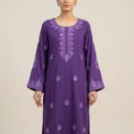 Violet Bloom: Deep Purple Heavily Embroidered Kurta - Luxury Pret Tunic