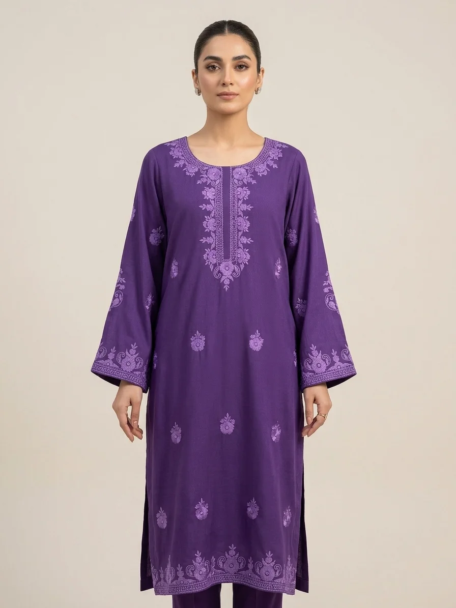 ReemVouge Artical (11) Violet Bloom: Deep Purple Heavily Embroidered Kurta - Luxury Pret Tunic - Image 1