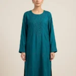 Emerald Raw Silk Tunic with Clean Tonal Embroidery