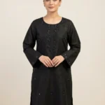 Aira Black Raw Silk Kurti with Intricate Shisha Embroidery
