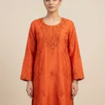 Premium Textured Raw Silk Tunic in Emerald Teal featuring Heavy All-Over Embroidery and Wide Cuffs