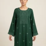 legant Dark Green Embroidered Bell Sleeve Kurti - Pakistani Tunic T01