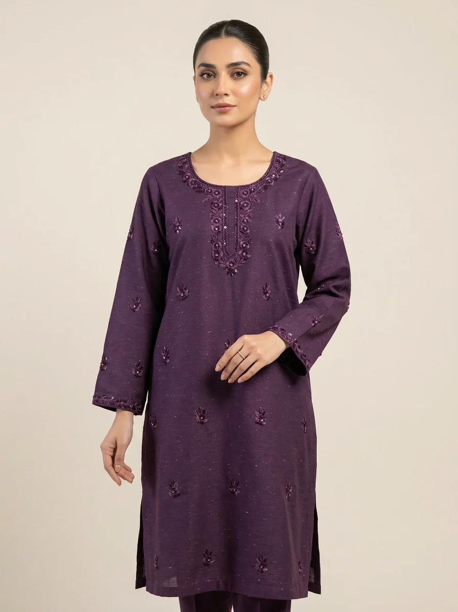 ReemVouge Artical (7) Luxurious Teal Emerald Cross Hatch Tunic with Exquisite Pakistani Embroidery - Image 1